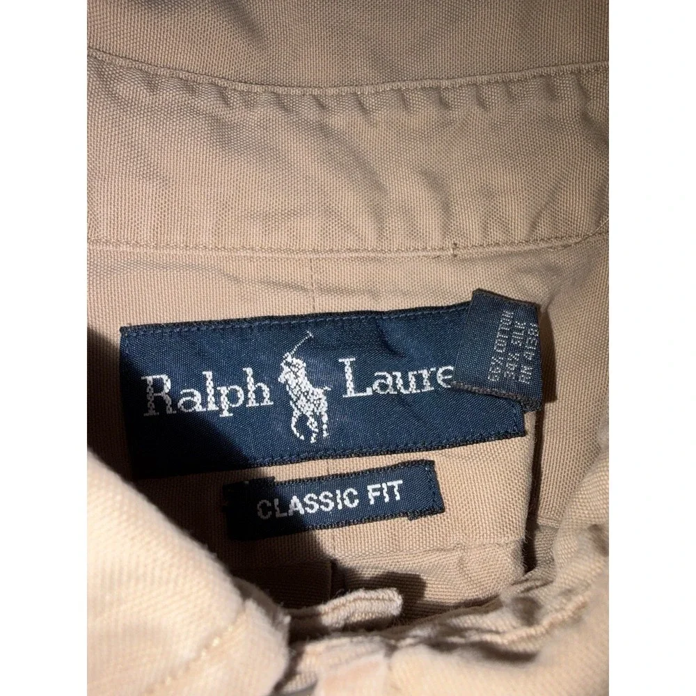 Polo Ralph Lauren Silk Blend Button Down Solid Khaki Tan Mens Medium Classic Fit